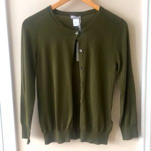 100% Cashmere Cardigan J. Crew NWT in Olive Green
